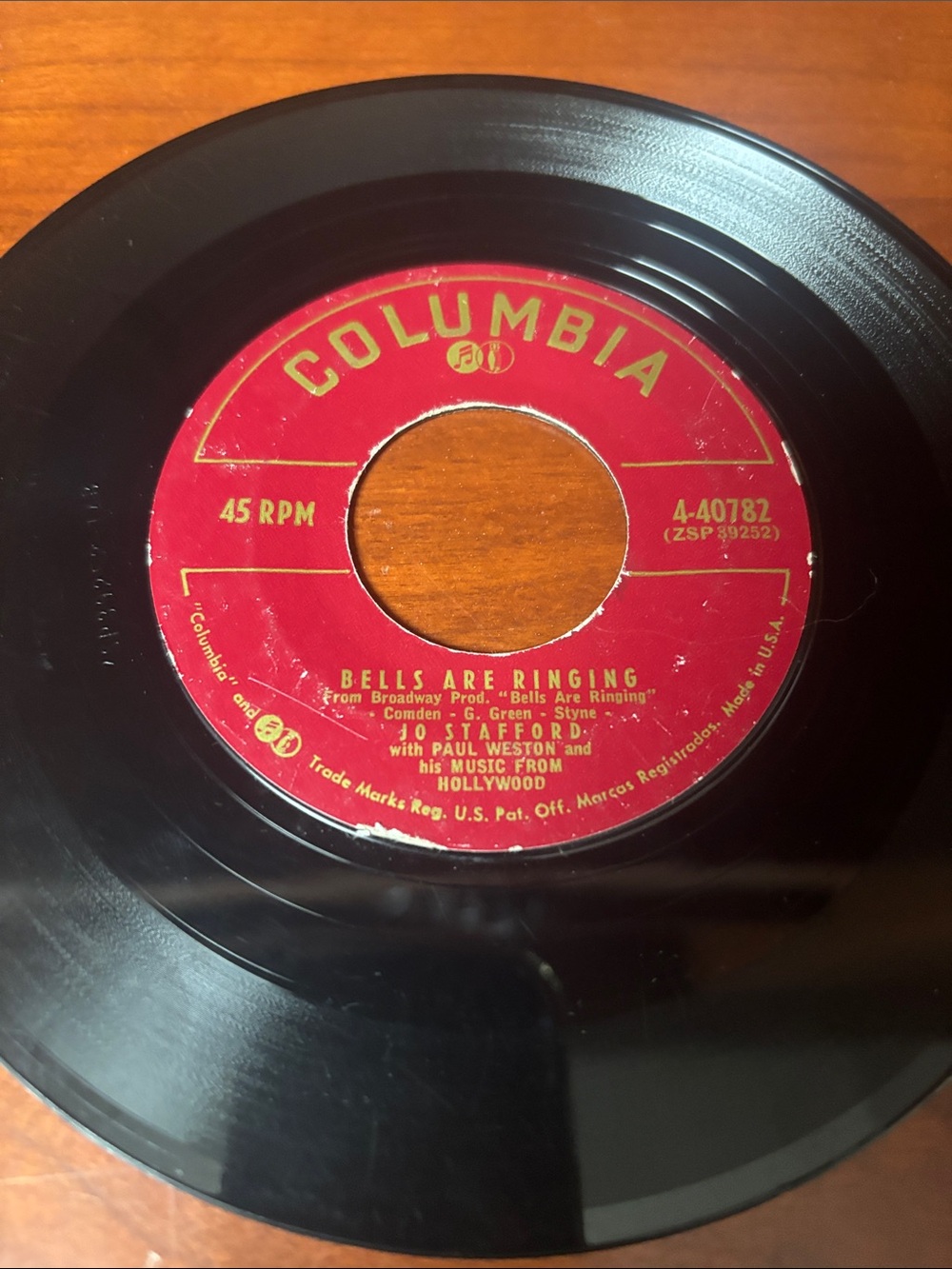 Jo Stafford singing "On London Bridge Columbia Red and Black 45 RPM Vinyl Record